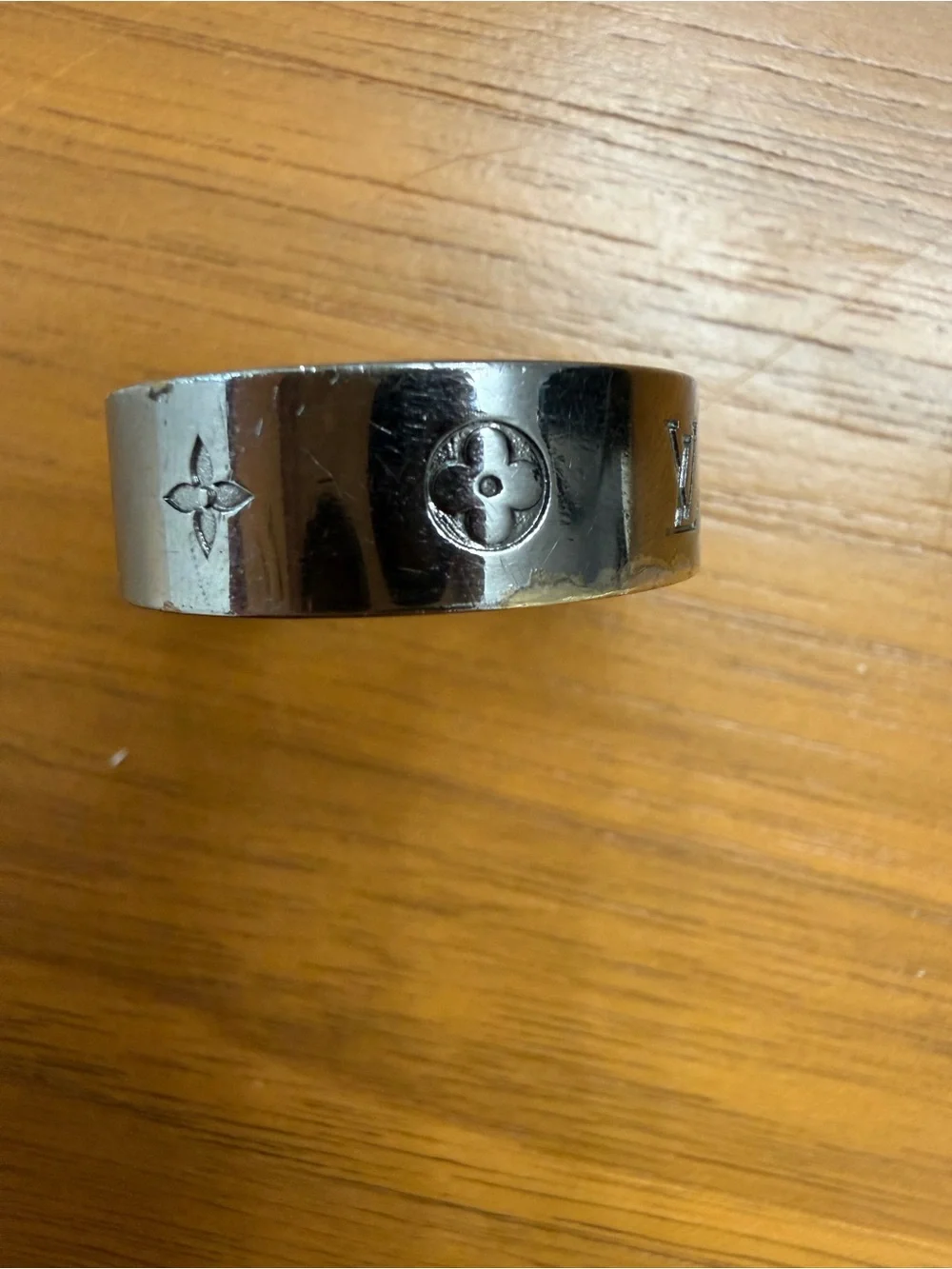 Louis Vuitton Polished Silver Monogram Band Ring